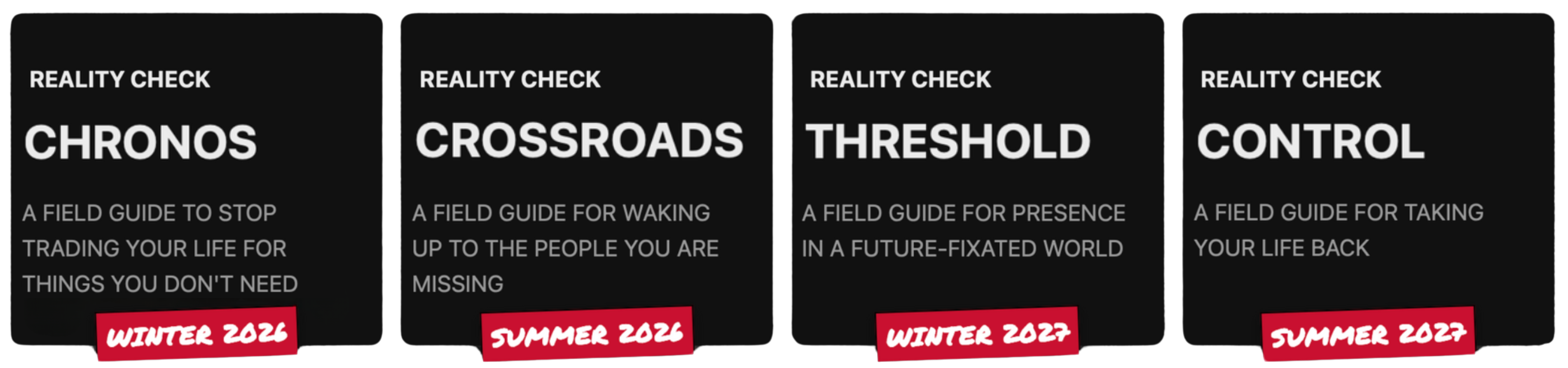 Recent & Upcoming — Reality Check cards (Chronos, Crossroads, Threshold, Control)